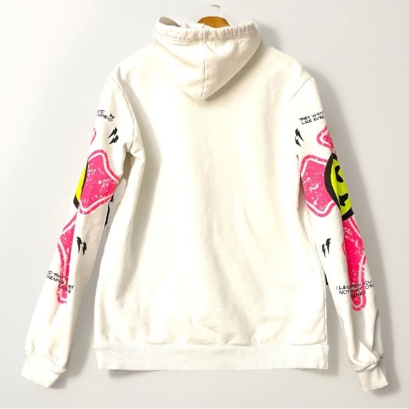 Rhum 22 White Smiley Face Cross Hoodie Bold Colourful Design Streetwear Size L - Picture 2 of 6
